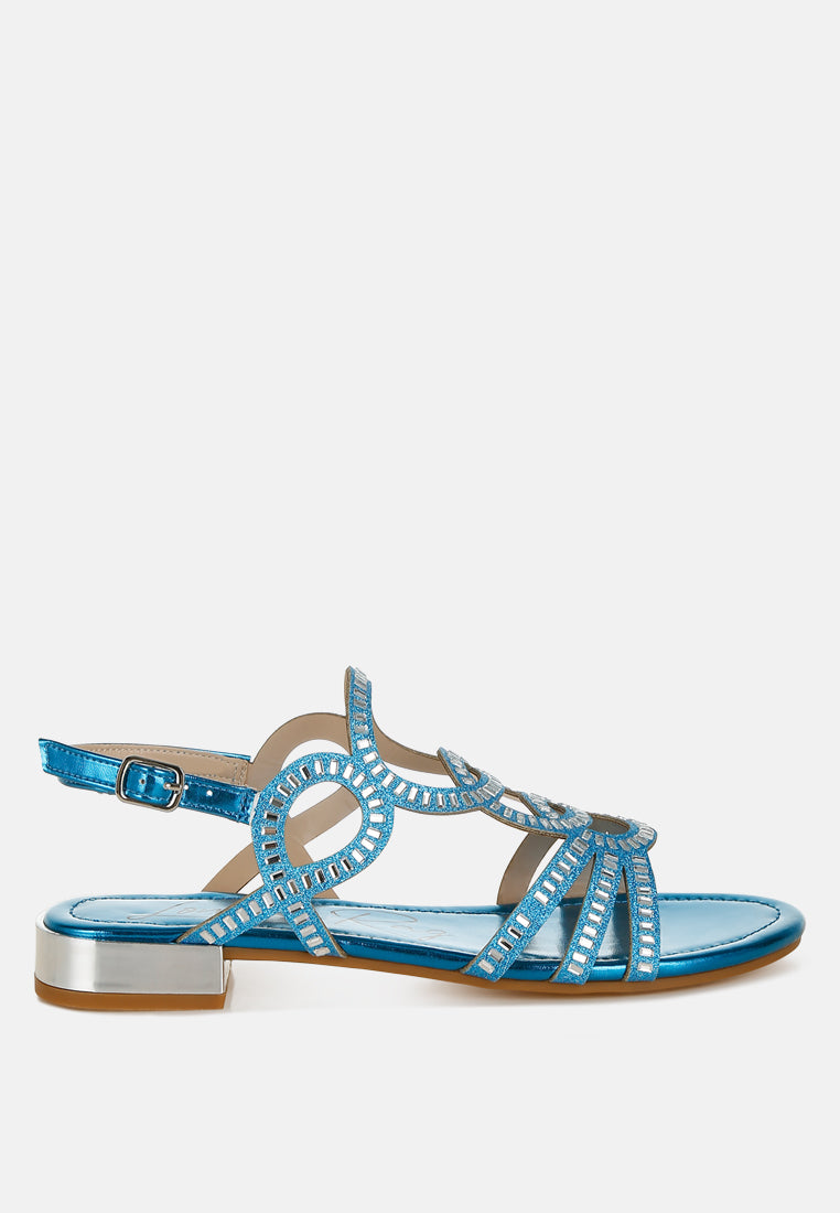 Jisters Cut Out Detail Rhinestone Flat Sandals-0