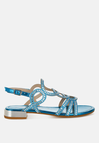 Jisters Cut Out Detail Rhinestone Flat Sandals-0