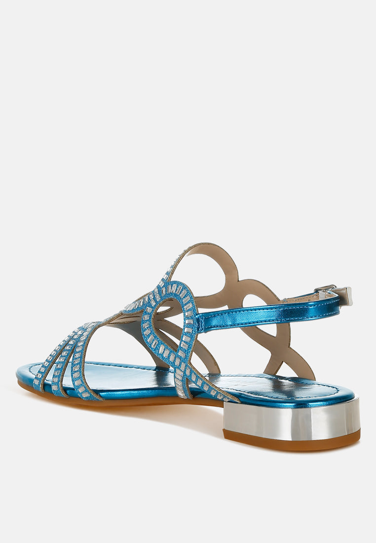 Jisters Cut Out Detail Rhinestone Flat Sandals-2