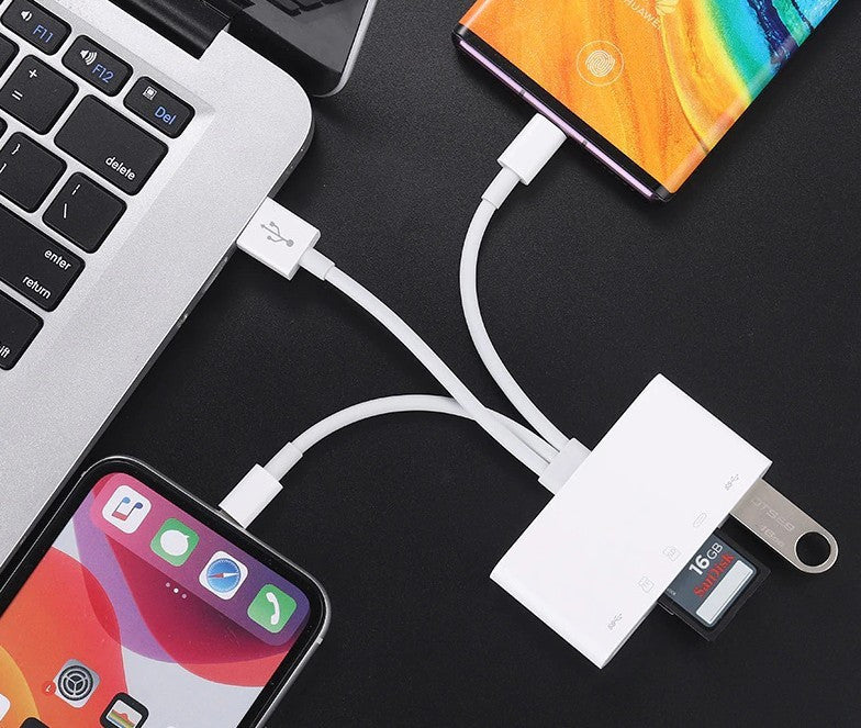 Multifunkcionális kártyaolvasó, háromféle USB adatkábellel-0