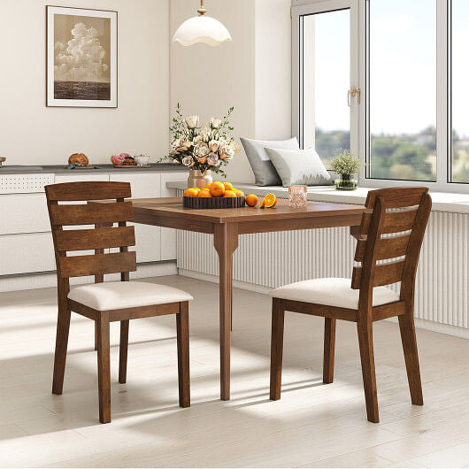 Dining Chair Set of 2 with Slatted High Backrest and Rubber Wood Legs-Brown-0