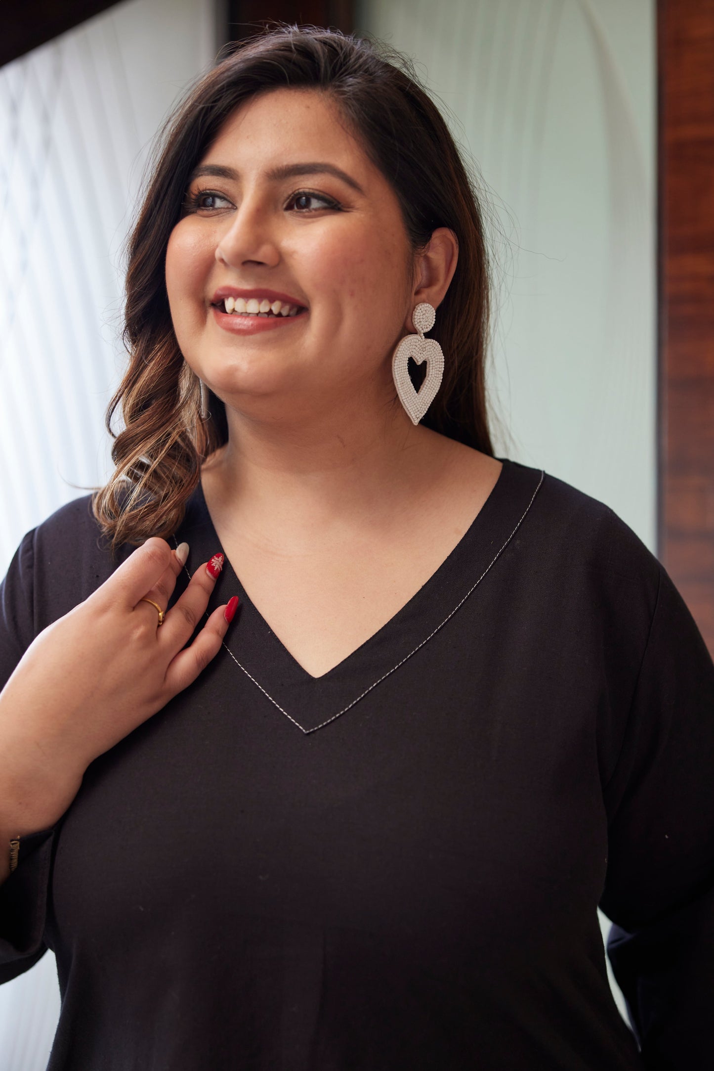 Black V-Neck Linen Short Top ( Only Top)-4