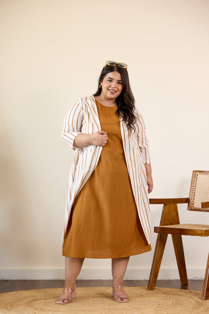 Brown Striped Jacket Dress-0