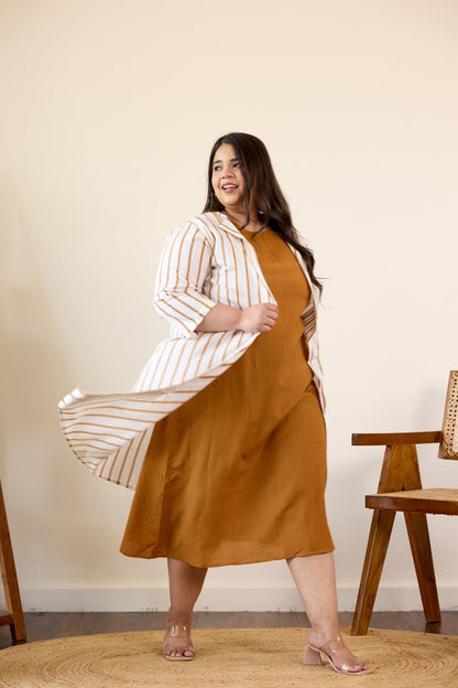 Brown Striped Jacket Dress-2