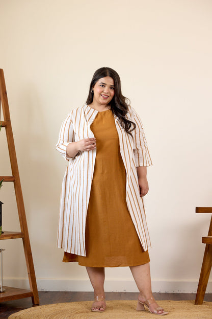 Brown Striped Jacket Dress-3
