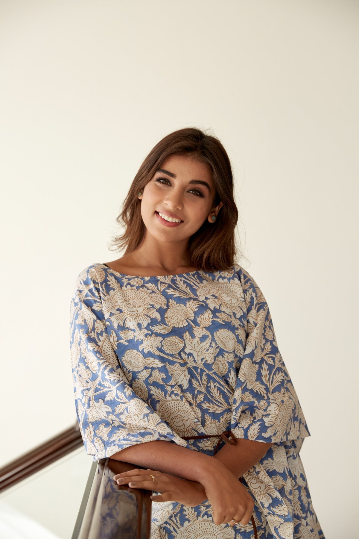Blue Printed Cotton Kaftan Co-ord Set-3
