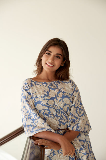 Blue Printed Cotton Kaftan Co-ord Set-3