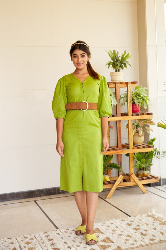 Green Linen Sheath Dress-0