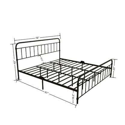 King size Black Metal Platform Bed Frame with Rounded Headboard Footboard-3