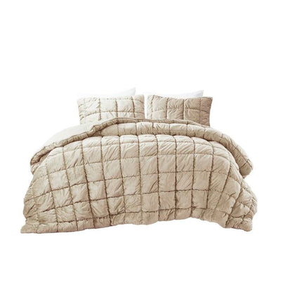 Full/Queen Beige Velvety Soft Down Alternative Comforter Set-0