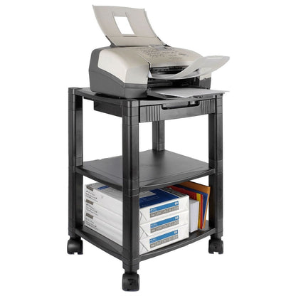 3-Shelf Mobile Printer Stand with Organizer Drawer in Black-0