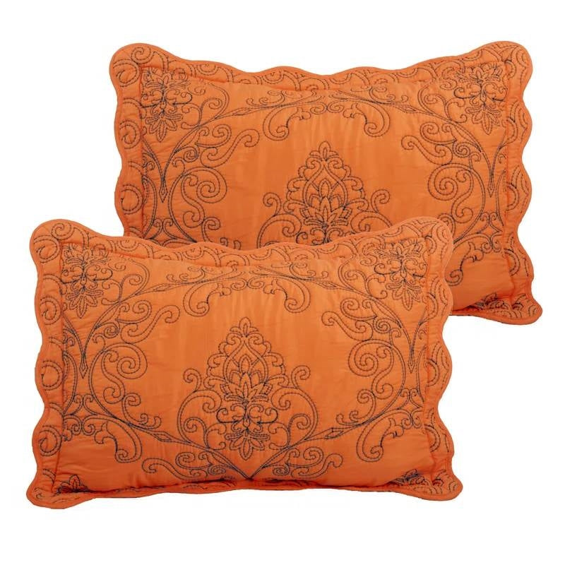 King size Orange Nectarine Damask Embroidered 4 Piece Oversized Bedspread Set-3
