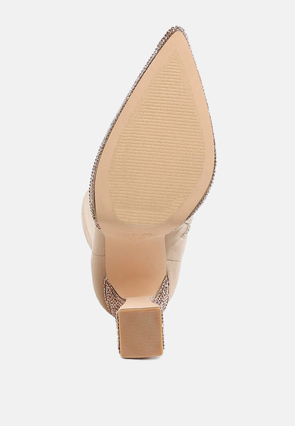 Kasuti Lycra Rhinestone Detail Ankle Boots-4