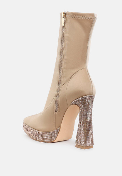 Kasuti Lycra Rhinestone Detail Ankle Boots-2