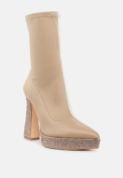 Kasuti Lycra Rhinestone Detail Ankle Boots-1