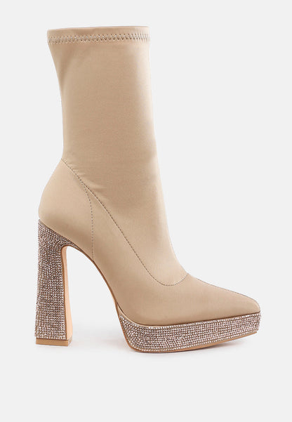 Kasuti Lycra Rhinestone Detail Ankle Boots-0