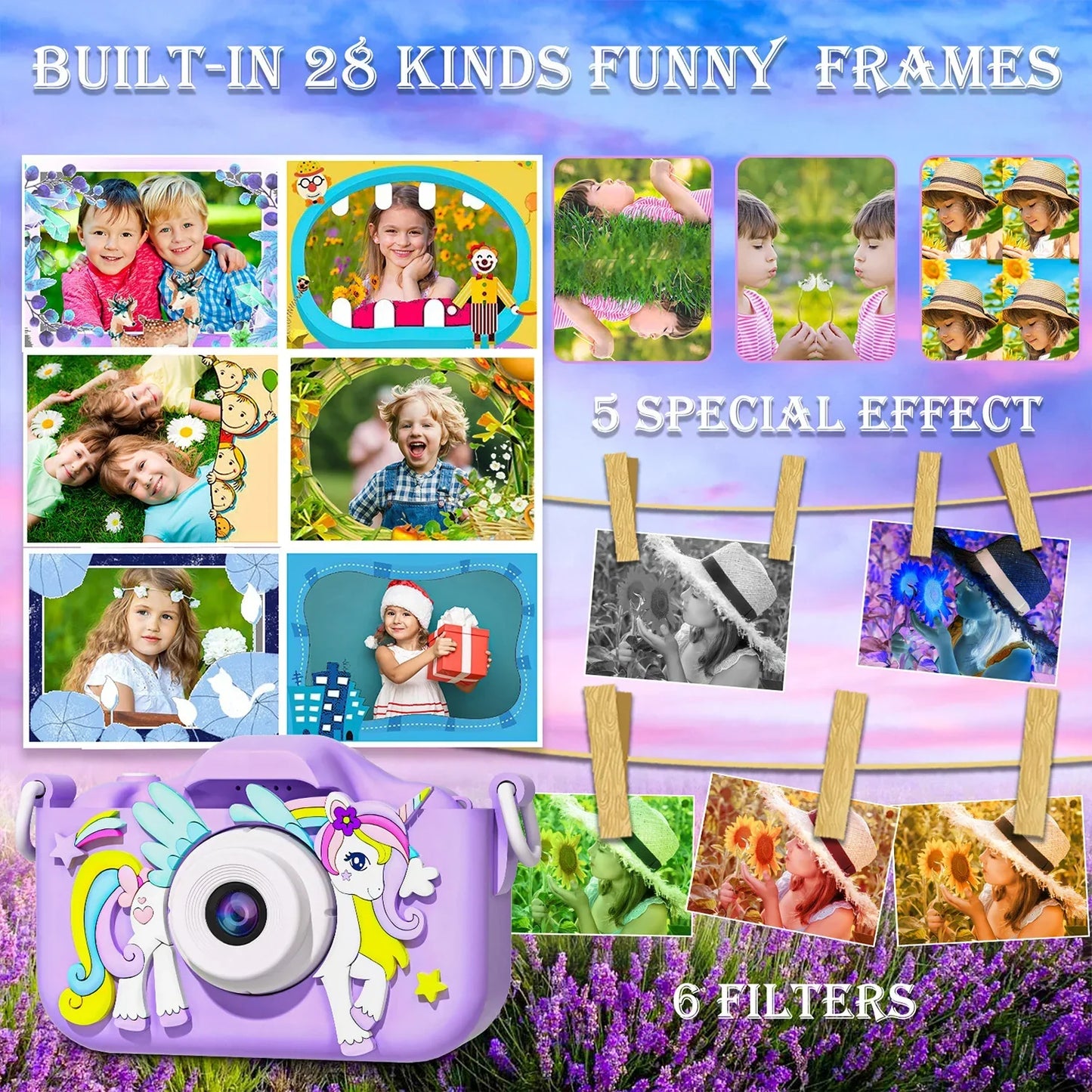 Kids Mini Camera Unicorn 1080P HD 2-Inch Screen-3