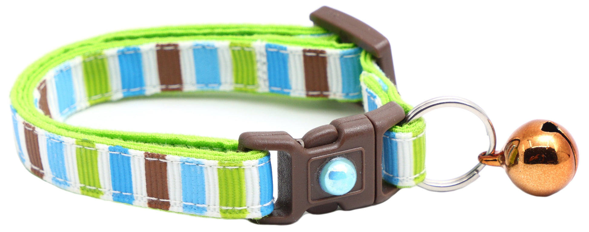 Green, Brown, and Blue Stripes Cat Collar-5