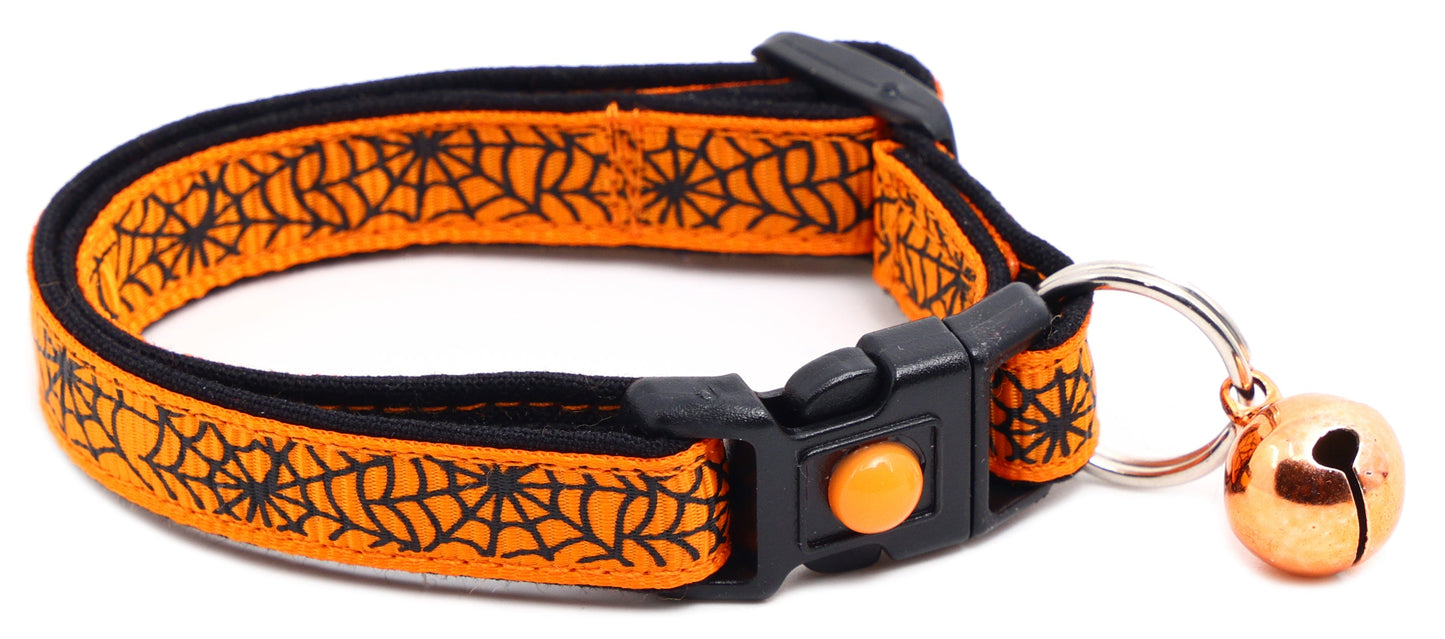Black Spiderwebs on Orange Cat Collar-5