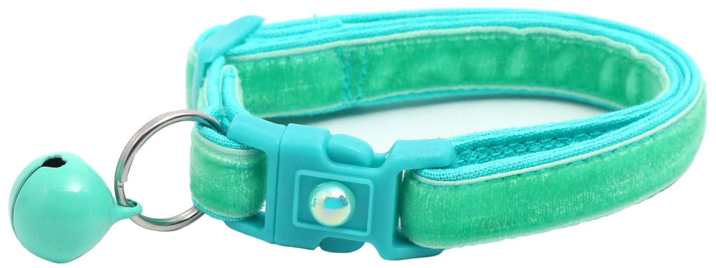 Soft Aqua Velvet Cat Collar-4