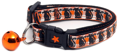 Glittering Black Cats on Plaid Breakaway Cat Collar-10