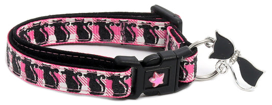 Glittering Black Cats on Plaid Breakaway Cat Collar-20