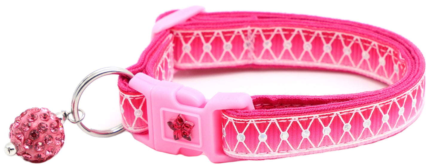 Diamond Mesh over Pink Ombre Breakaway Cat Collar-6