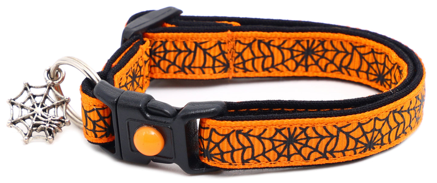 Black Spiderwebs on Orange Cat Collar-6