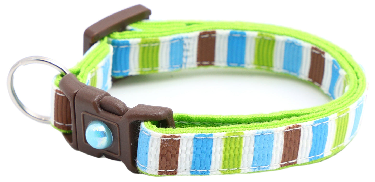 Green, Brown, and Blue Stripes Cat Collar-7