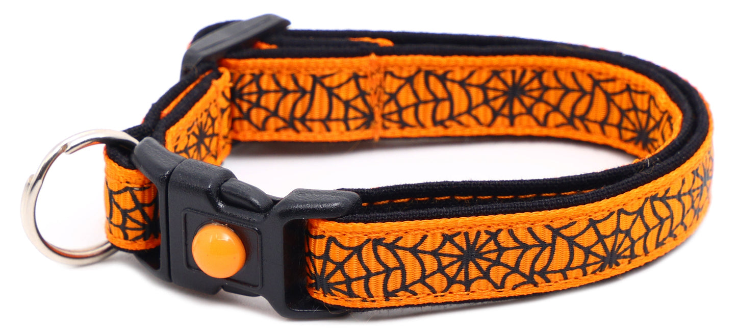 Black Spiderwebs on Orange Cat Collar-7