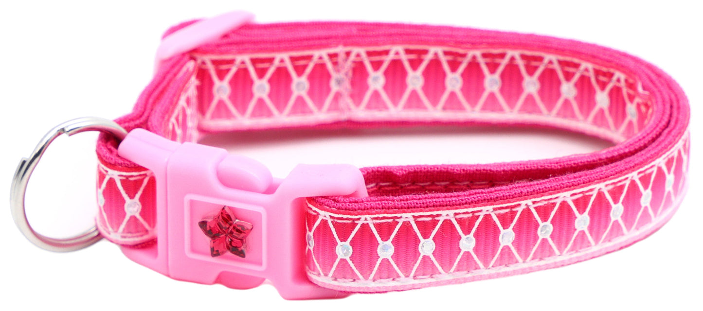 Diamond Mesh over Pink Ombre Breakaway Cat Collar-7