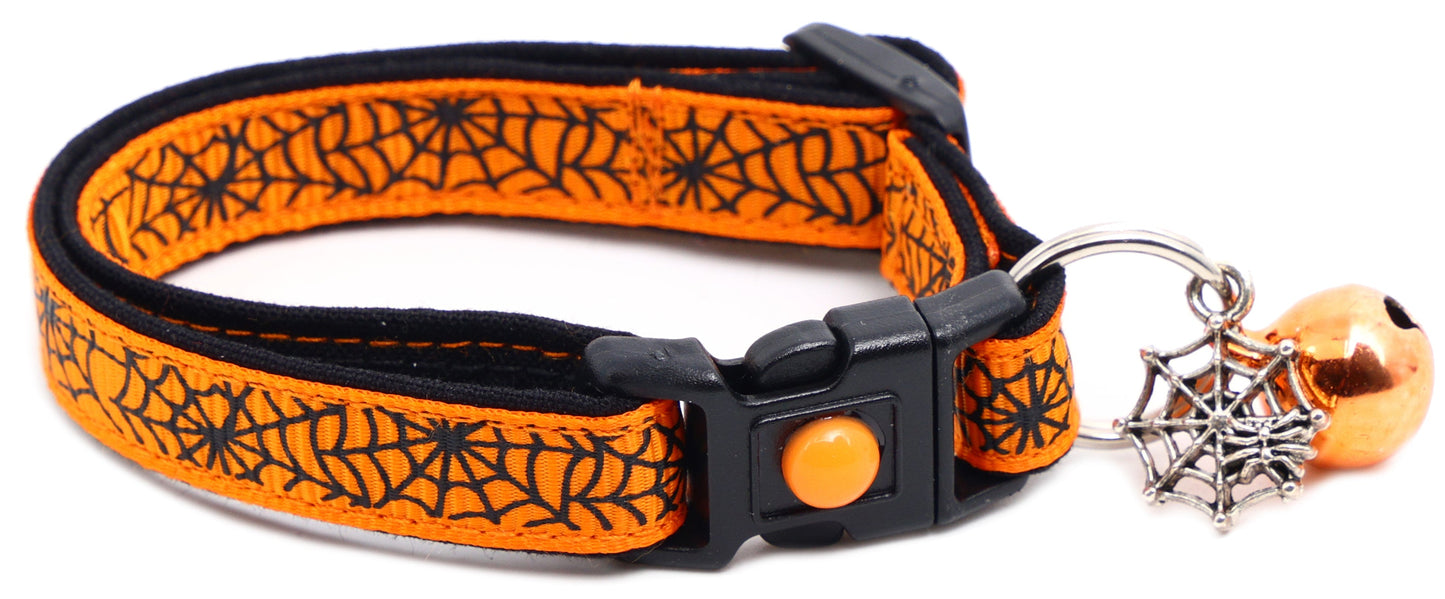 Black Spiderwebs on Orange Cat Collar-0