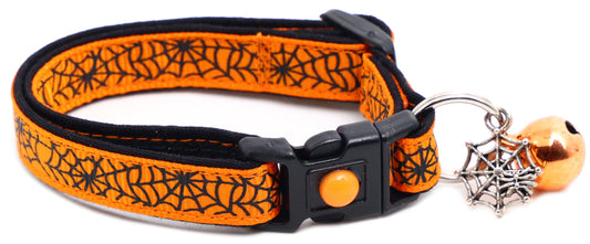 Black Spiderwebs on Orange Cat Collar-0