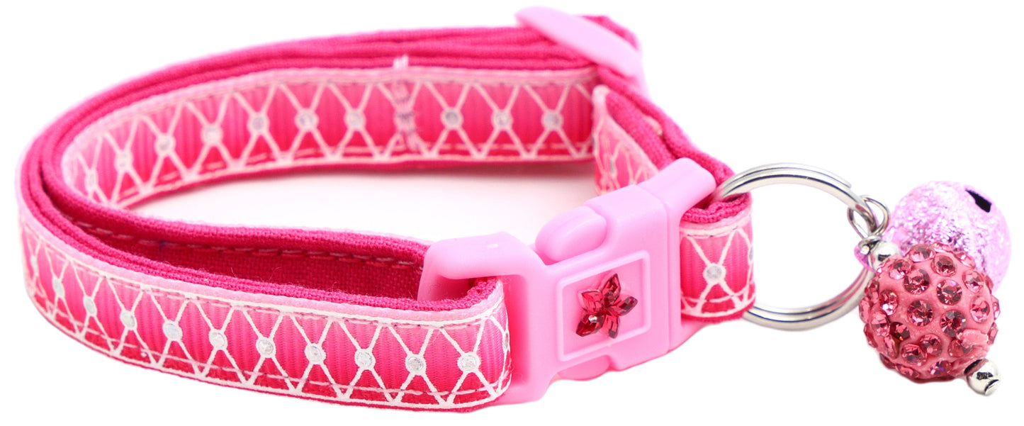 Diamond Mesh over Pink Ombre Breakaway Cat Collar-0