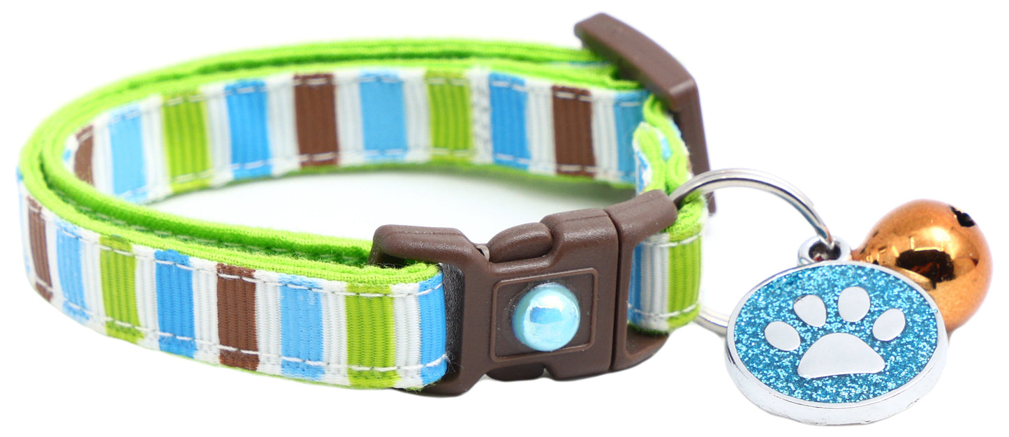 Green, Brown, and Blue Stripes Cat Collar-0