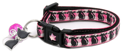 Glittering Black Cats on Plaid Breakaway Cat Collar-25
