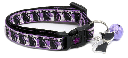 Glittering Black Cats on Plaid Breakaway Cat Collar-21