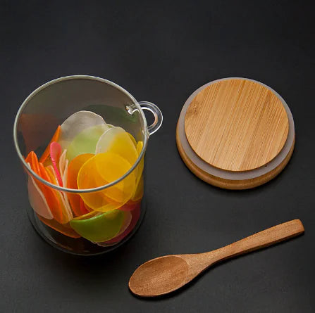 Round Storage Jar with Spoon for Kitchen Grains