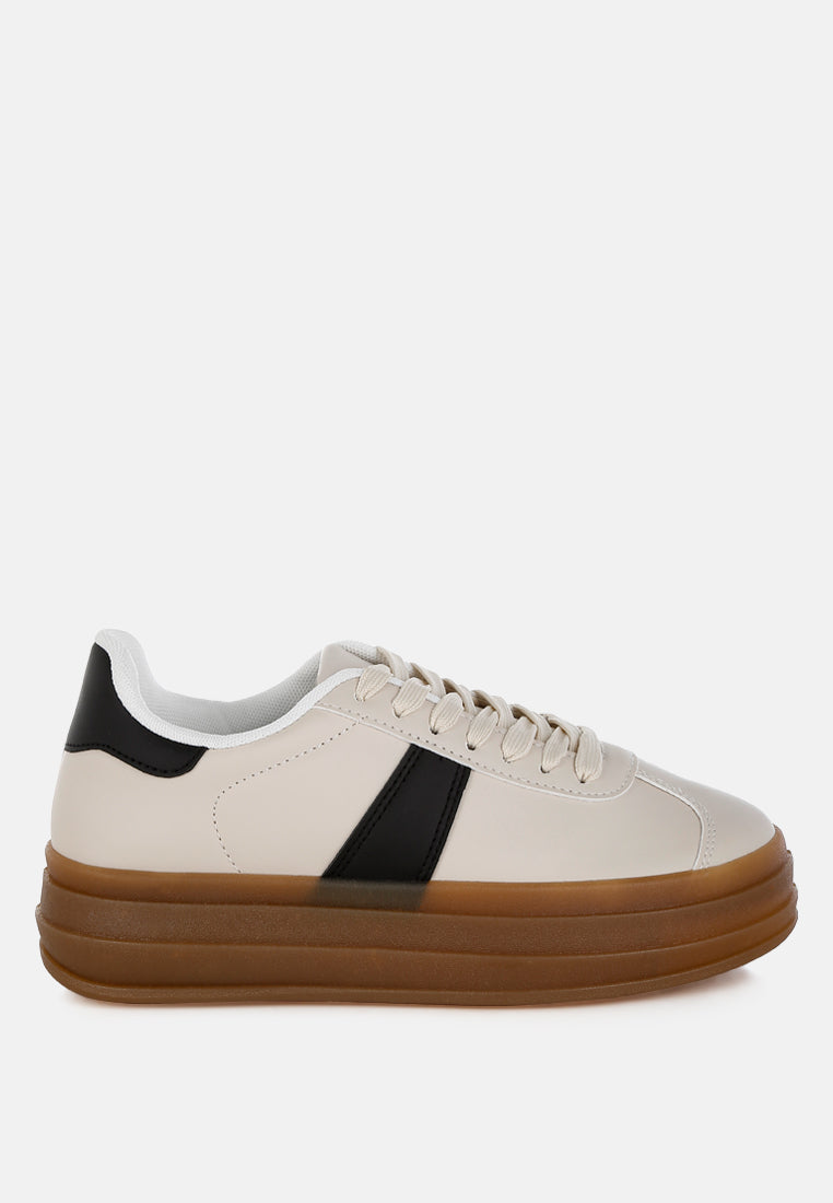 Knockout Faux Leather Lace-Up Sneakers-0