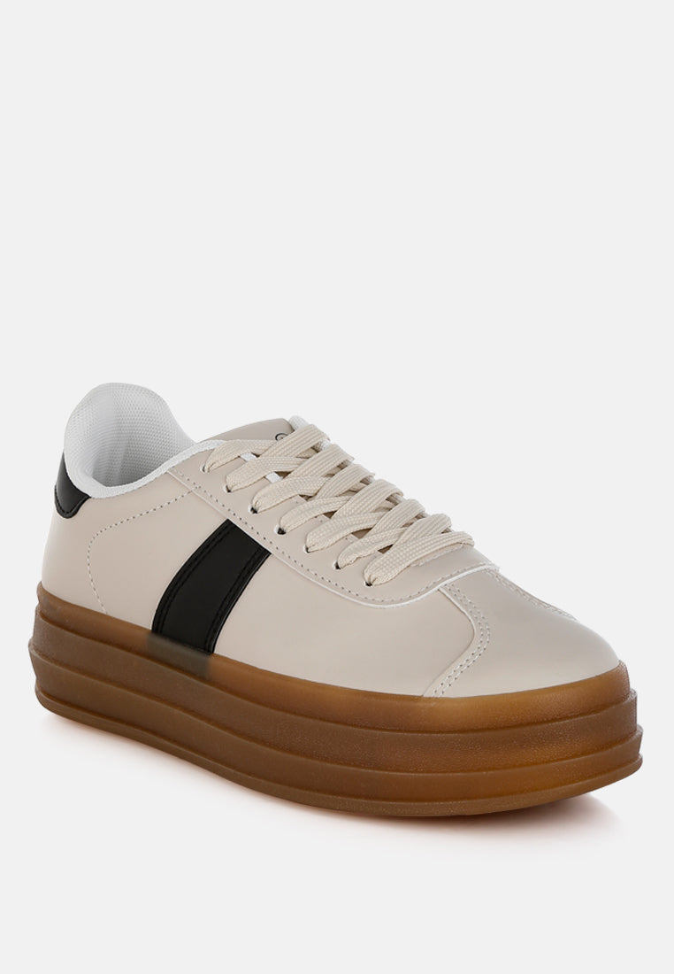 Knockout Faux Leather Lace-Up Sneakers-1