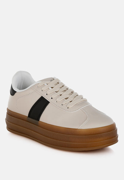 Knockout Faux Leather Lace-Up Sneakers-1