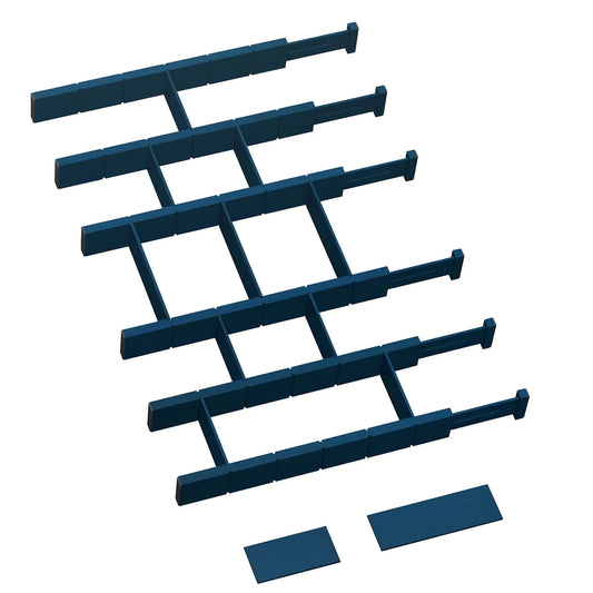 GZOOGHOME 6 Pack Bamboo Drawer Dividers with 12 Inserts Expandable Adjustable Clothes Drawer Organizers and Storage from 17" to 22" for Kitchen Bedroom Dresser Cosmetics (Navy Blue)
