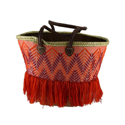 Artisan Red Orange Fringe Tote-1