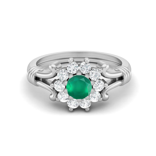 Green Onyx Floral Halo Design Ring – Sterling Silver-0