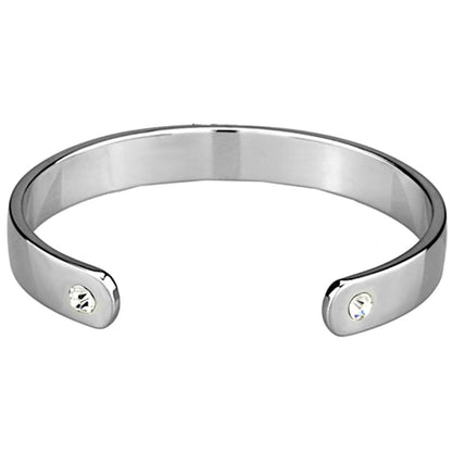 LO3623 - Reverse Two-Tone White Metal Bangle with Top Grade Crystal  in Clear-1