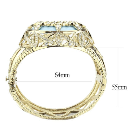 LO4348 - Gold Brass Bangle with Synthetic  in Sea Blue-2