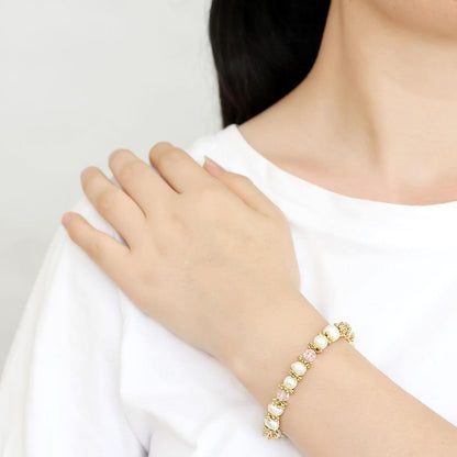 LO4655 - Antique Silver White Metal Bracelet with Synthetic Pearl in Rose-2