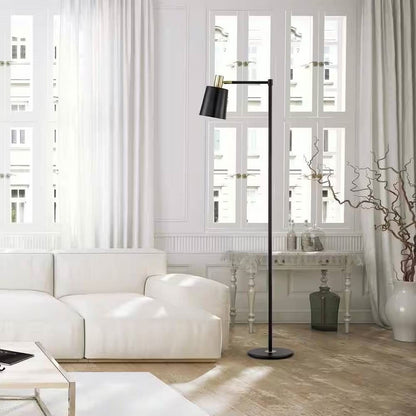 60-inch Industrial Modern Black Metal Floor Lamp with Gold Accents-0