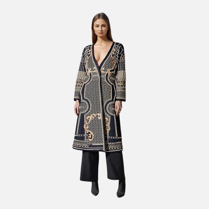Long V-Neck Gold Windbreaker For Women, Fifth Avenue, BYMANYC New York.-0