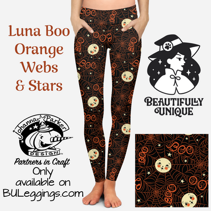 Luna Boo Orange Webs & Stars - Johanna Parker (Exclusive) - Pocket Leggings-1